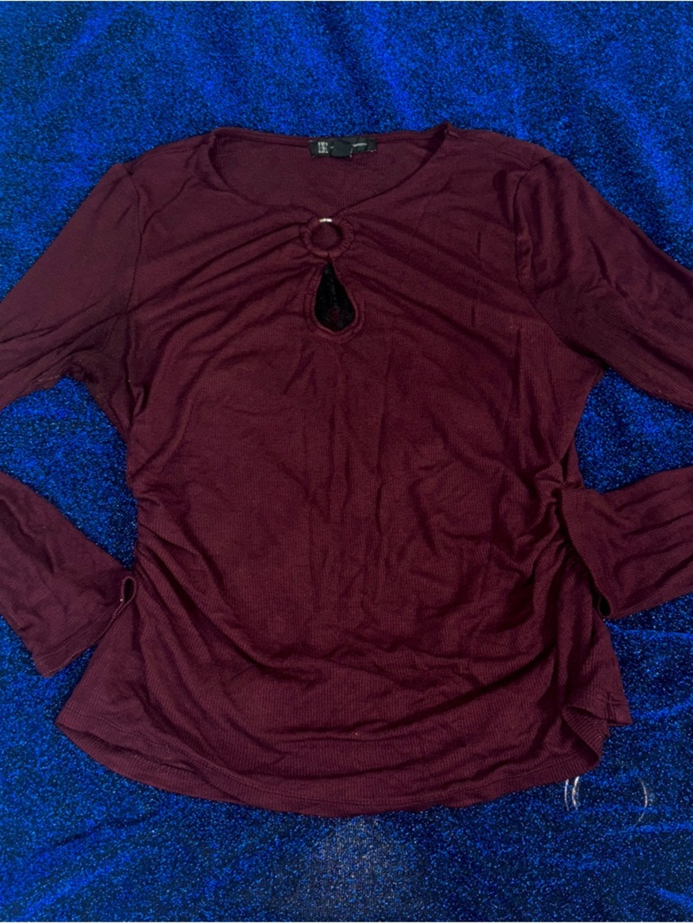 Burgundy Keyhole Long Sleeve Top